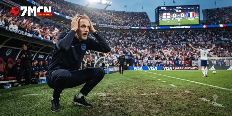 HLV Thomas Tuchel ôm đầu choáng váng ngoài đường biên sau pha bỏ lỡ của đội trưởng tuyển Anh
