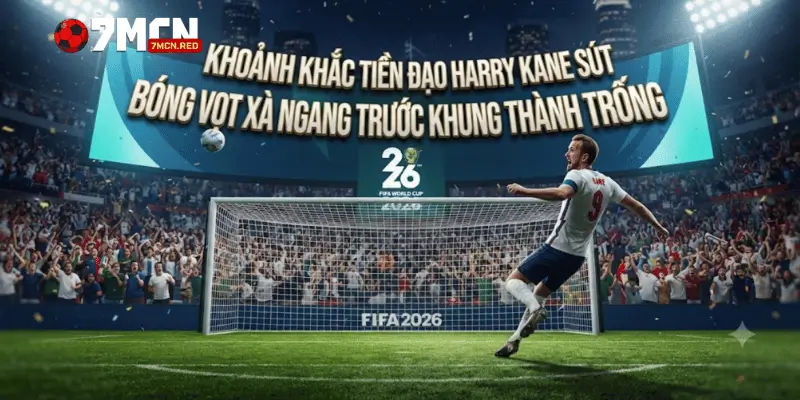 Khoảnh khắc tiền đạo Harry Kane sút bóng vọt xà ngang trước khung thành trống